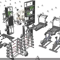 Various Home Gym Fitness Equipment Including Treadmills Dumbbells Racks And Benches