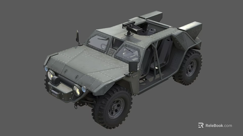 Armored Military Off Road Vehicle With Weapon Mount Open Doors And Large Tires 3d model 