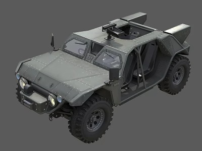 Armored Military Off Road Vehicle With Weapon Mount Open Doors And Large Tires 3d model