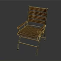 Wicker Armchair With Striped Weave And Black Metal Frame For Living Space