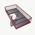 Red Metal Staircase With Railing And Upper Landing Platform Structure 3d model