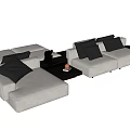Modern Light Gray L shaped Sectional Sofa With Black Cushions And Side Table 3d model