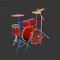 Red Drum Set With Drums Cymbals And Adjustable Metal Stands 3d model