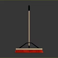 Household Cleaning Mop With Wooden Handle Black Grip And Red White Head