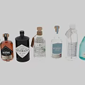 Display of Various Wine Bottles and Glasses with Assorted Labels and Styles