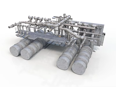 Industrial Equipment Structure With Pipes Valves And Cylindrical Storage Tanks 3d model