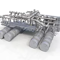 Industrial Equipment Structure With Pipes Valves And Cylindrical Storage Tanks