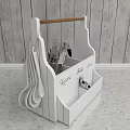 White Kitchen Cutlery Set with Wooden Organizer Holder Knives Forks Spoons