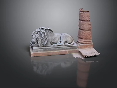 Detailed Carved Stone Lion Sculpture With Multi Layered Column And Square Base 3d model