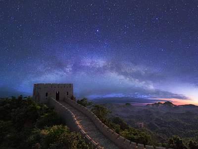 Ancient Great Wall Architecture With Watchtower Under Starry Sky And Milky Way 3d model