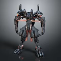 Futuristic Sci Fi Robot Character For Game And Movie With Black Red Mechanical Armor Design
