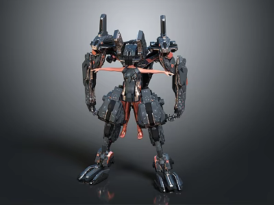 Futuristic Sci Fi Robot Character For Game And Movie With Black Red Mechanical Armor Design 3d model