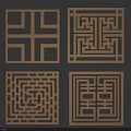 Square Carved Lattice Window Designs With Intricate Patterns On Blue Background 3d model