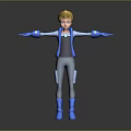 3D Animated Game Movie Character With Blonde Hair And Blue Outfit Standing Pose 3d model