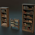 Vintage Wooden Bookcases Filled With Books Scrolls And Decorative Items
