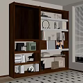 Modern Wooden Bookshelf Display With Books Decorative Items And Photo Frames