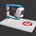 White Blue Mechanical Arm Biological Research Equipment With Red Circular Logo