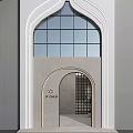 Modern Storefront Facade With Glass Arch Window Gray Walls And Nameplate Design