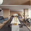 Elegant Modern Hotel Lobby Interior With Arched Design Wooden Elements And Green Plants