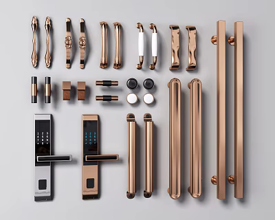 Modern Metallic Door Handles With Various Designs Shapes And Locksets Collection 3d model