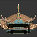 Traditional Chinese Architecture Roof Models With Curved Eaves And Brown Blue Colors
