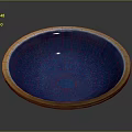 Artistic Hand Carved Ceramic Bowl With Blue Interior And Brown Rim