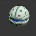 Futuristic Character And Creature With Silver Sphere Blue Accents And Circular Openings