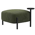 Round Green Upholstered Ottoman With Black Wooden Legs And Small Side Table