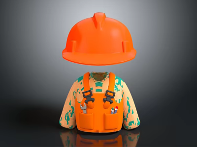 Orange Safety Helmet And Orange Overalls With Green Pattern Tool Pockets Work Clothing 3d model