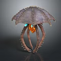 Mysterious Fantasy Creature Featuring Umbrella Top Spikes Spiked Legs Orange Body And Blue Glowing Eyes