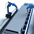 Precision Industrial Robotic Arms Handling Metal Sheets on Factory Production Line