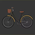 Vintage Bicycle With Black Frame Yellow Fenders Red Seat And Basket