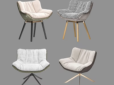 Stylish Leisure Accent Chairs With Plush Fabric Upholstery And Varied Gold Black Wooden Metal Leg Designs 3d model