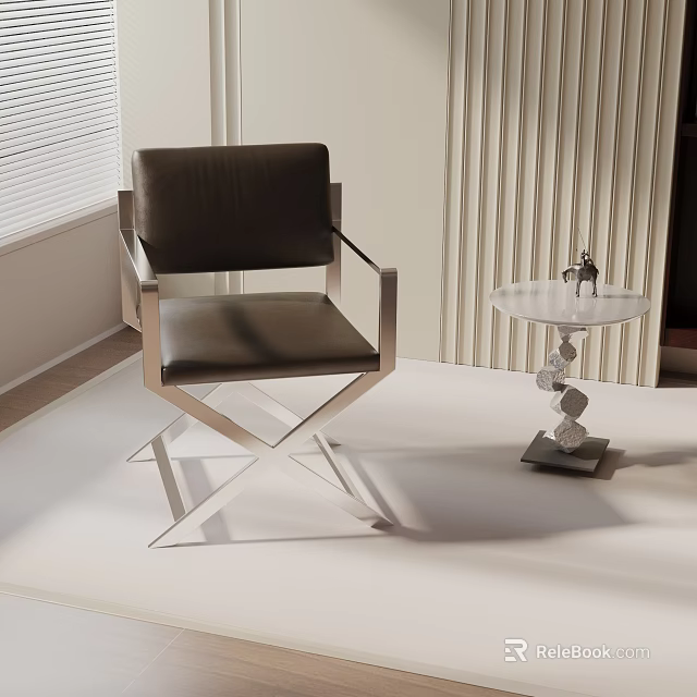 Stylish Black Leather Leisure Chair With Metal Frame And Glass Side Table In Modern Indoor Space 3d model 