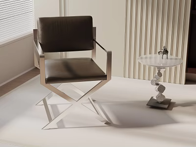 Stylish Black Leather Leisure Chair With Metal Frame And Glass Side Table In Modern Indoor Space 3d model
