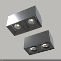Two Black Double Head Downlights Installed On Light Colored Ceiling 3d model