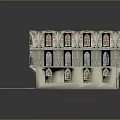 Cartoon Scene With Classical Arched Structure Decorative Columns And Blue Floor Pattern
