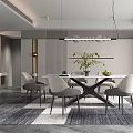 Elegant Modern Restaurant Interior With Dining Table Chairs Pendant Lights Green Plants And Rug