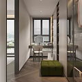 Modern Bedroom Interior With Large Bed Desk Chair And Scenic Window View