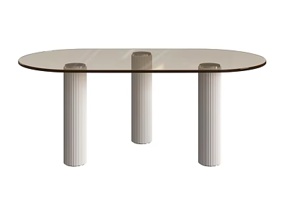 Modern Round Glass Top Coffee Table With Three Fluted Metal Column Legs 3d model