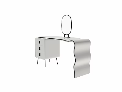 Modern Dressing Table With Oval Mirror And Drawer Storage Sleek Design 3d model