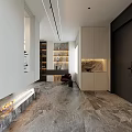 Modern Living And Dining Room Interior With Marble Walls Sofa And TV Unit