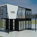 Modern Container Building Design With Glass Facade Balcony And Logo Space 3d model