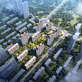 Aerial Planning Layout of Residential Complex with High Rise Buildings Green Belts and Road Networks