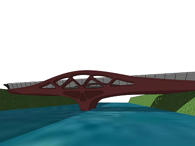 Modern Landscape Bridge With Brown Structure Over Blue Water And Green Grass Banks 3d model