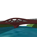 Modern Landscape Bridge With Brown Structure Over Blue Water And Green Grass Banks
