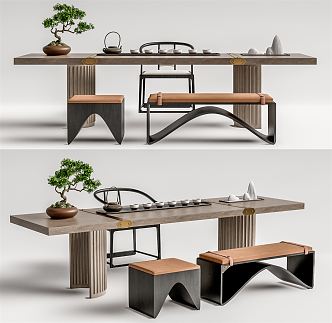 New Chinese Tea Table and Chair Tea Table and Chair Combination 3d model