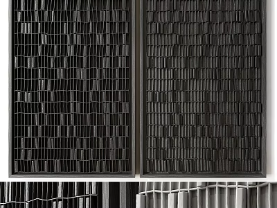Modern Wall Decor Featuring Grid And Vertical Strip Patterns In Black Gray Tones 3d model