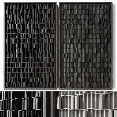 Modern Wall Decor Featuring Grid And Vertical Strip Patterns In Black Gray Tones 3d model