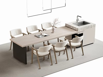 Modern Bar Counter With Wooden Top Comfortable Chairs And Marble Sink Design 3d model